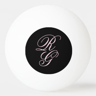 Balle De Ping Pong Initiales Monogrammes Rose Script Chic Noir