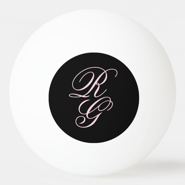Balle De Ping Pong Initiales Monogrammes Rose Script Chic Noir (Devant)