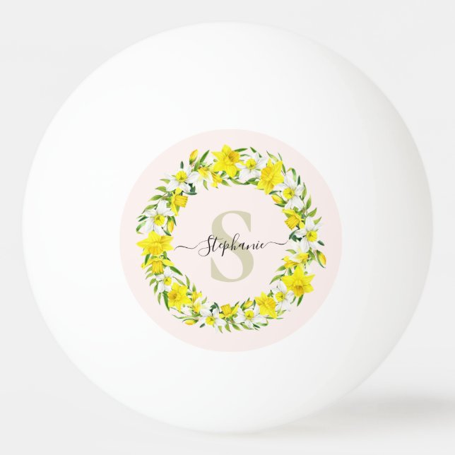 Balle De Ping Pong Jaune blanc Daffodique Garland Nom du monogramme (Devant)