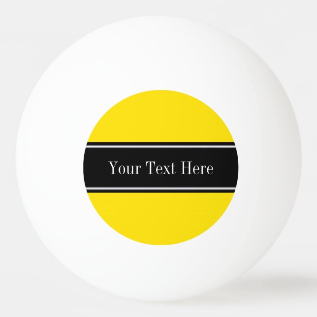 Balle De Ping Pong Jaune, Noir Nom du ruban Monogramme (Devant)