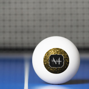 Balle De Ping Pong Jaune or foncé faux paillettes scintillent Monogra