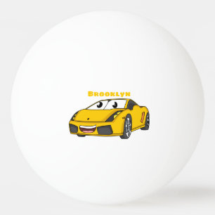 Balle De Ping Pong Joli dessin animé de voiture de sport jaune heureu