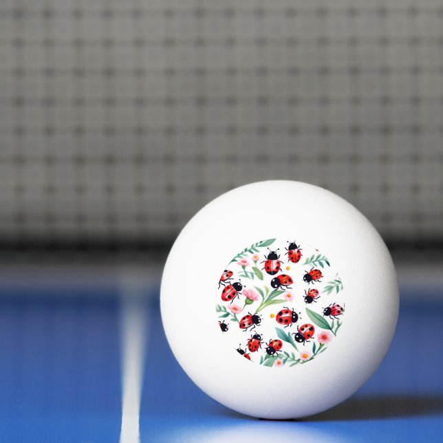 Balle De Ping Pong Jolies coccinelles et motif fleurs blanc (Filet)