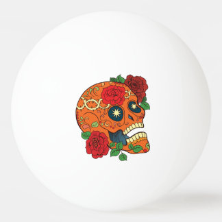 Balle De Ping Pong Jour orange de tatouage des roses rouges de crâne