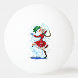 Balle De Ping Pong Joyeux Snowman et Fille Dance Tango fête de Noël
