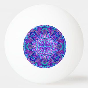 Balle De Ping Pong Kaléidoscope vintage pourpre et bleu de fractale