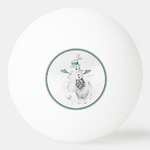 Balle De Ping Pong Keeshond Noël Snowman Peinture Chien Art