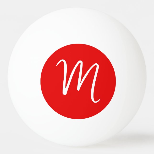 Balle De Ping Pong Lettre initiale Monogramme élégant Rouge Blanc (Devant)