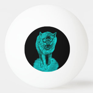 Balle De Ping Pong Loup noir en colère dans la nuit