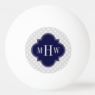 Balle De Ping Pong Lt Gray Wht Polka Dots Navy Quatrefoil 3 monogram