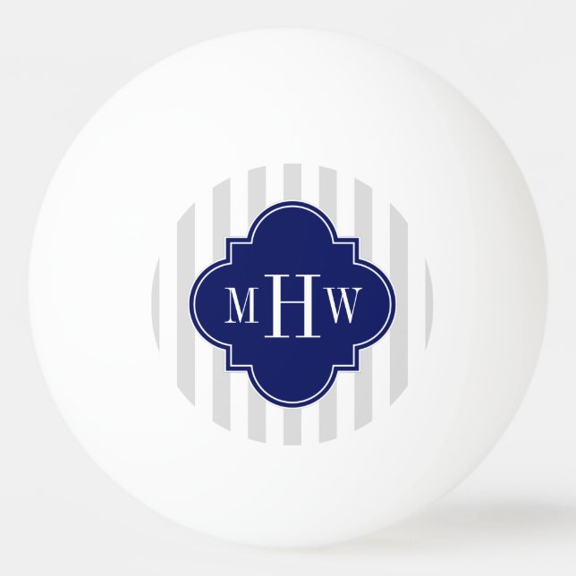 Balle De Ping Pong Lt Grey White Stripe Marine Quatrefoil 3 Monogramm (Devant)