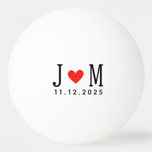 Balle De Ping Pong mariage customisé Nom du couple Date Red Love