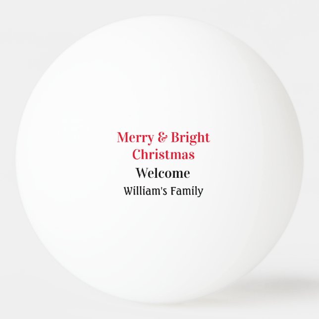 Balle De Ping Pong Merry Bright Christmas ajouter nom de famille bien (Devant)