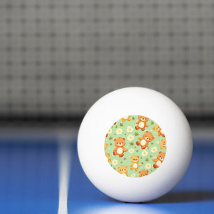 Balle De Ping Pong Mignons ours en peluche et motif de feuilles verte
