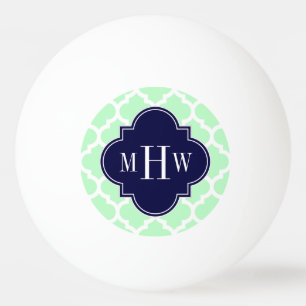 Balle De Ping Pong Mint, White Moroccan #5 Navy 3 Initial Monogram