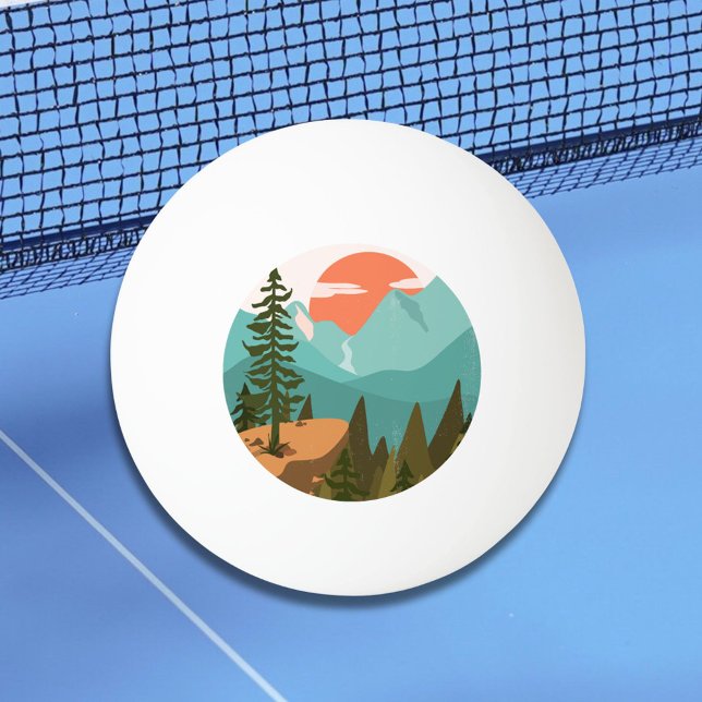 Balle De Ping Pong Modern Abstract Forest, Mountains, and Sunrise (In situ)