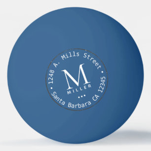 Balle De Ping Pong monogramme bleu et nom initial