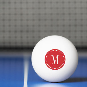 Balle De Ping Pong Monogramme Cercle rouge pointillé personnalisé