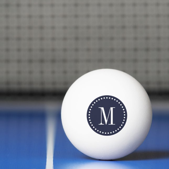 Balle De Ping Pong Monogramme circulaire bleu marine personnalisé (Filet)