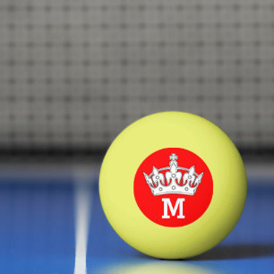 Balle De Ping Pong Monogramme Couronne rouge et blanche Personnalisé