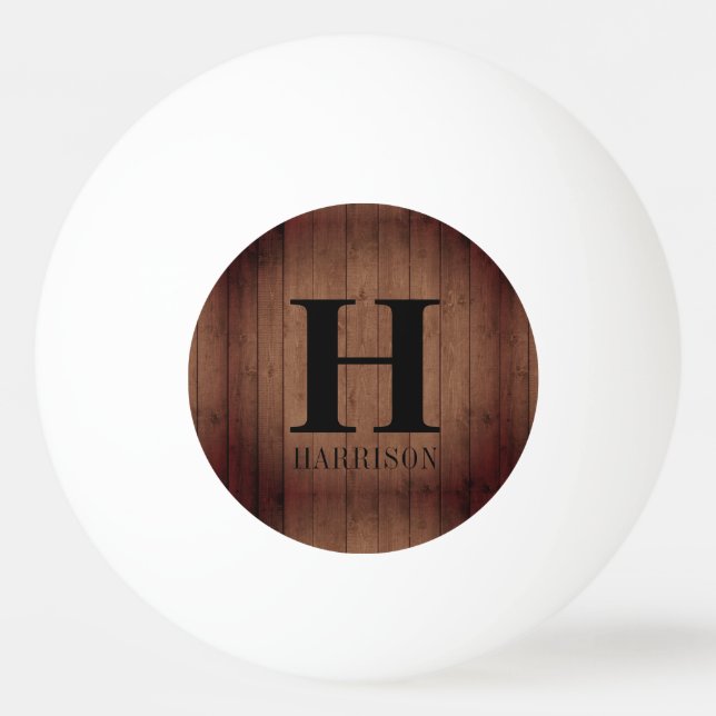 Balle De Ping Pong Monogramme de bois rustique  (Devant)