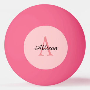 Balle De Ping Pong Monogramme de fille rose moderne Nom personnalisé
