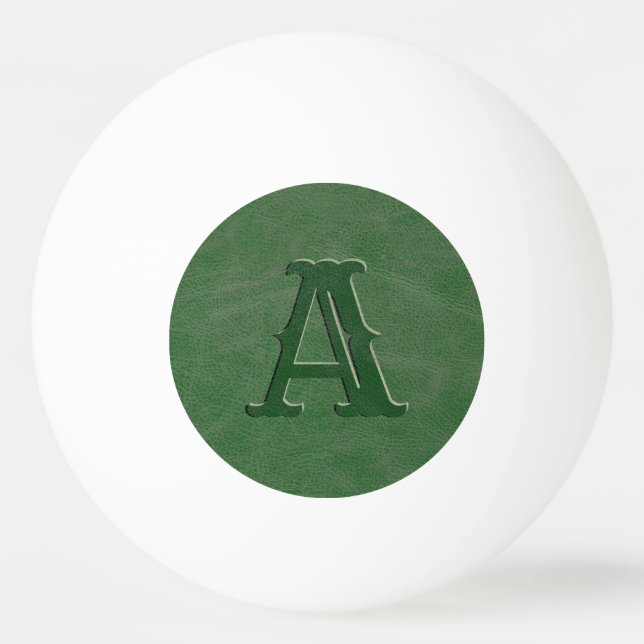 Balle De Ping Pong Monogramme de texture en cuir vert rustique (Devant)