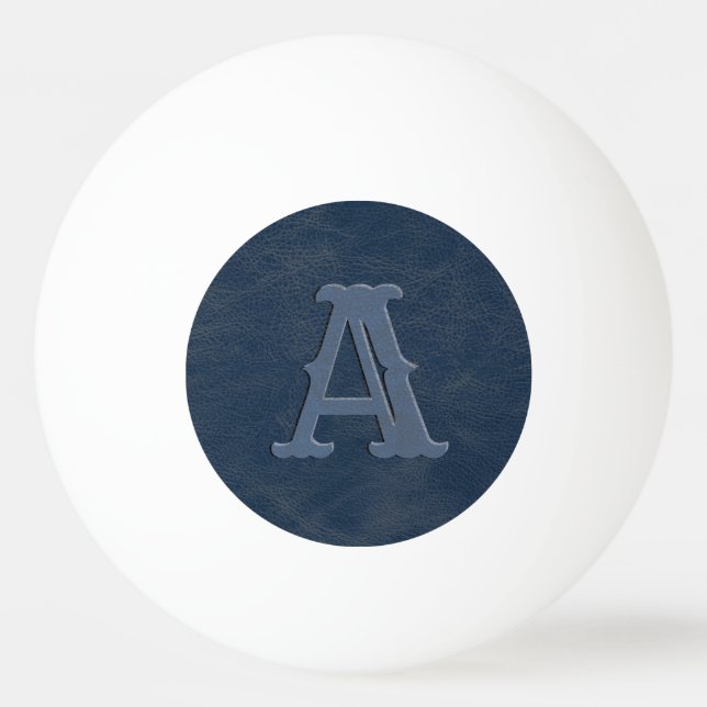 Balle De Ping Pong Monogramme en cuir bleu rustique (Devant)