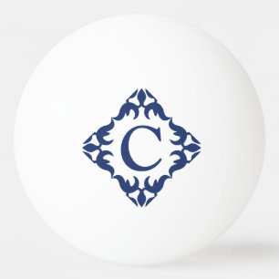 Balle De Ping Pong Monogramme encadré en Filigree en bleu marine