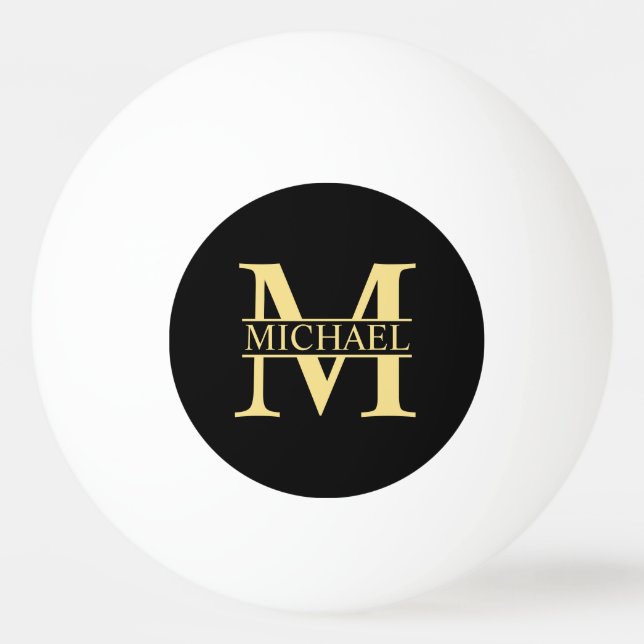 Balle De Ping Pong Monogramme et nom personnalisé noir et or (Devant)