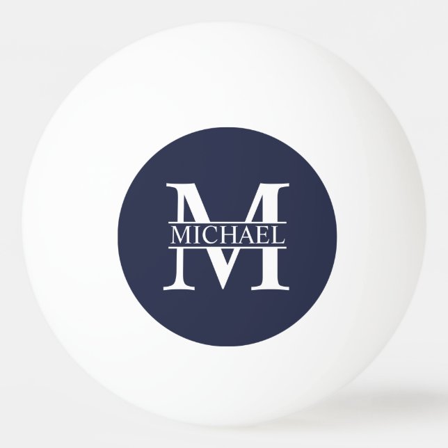Balle De Ping Pong Monogramme et nom personnalisés bleu marine (Devant)