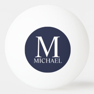 Balle De Ping Pong Monogramme et nom personnalisés bleu marine