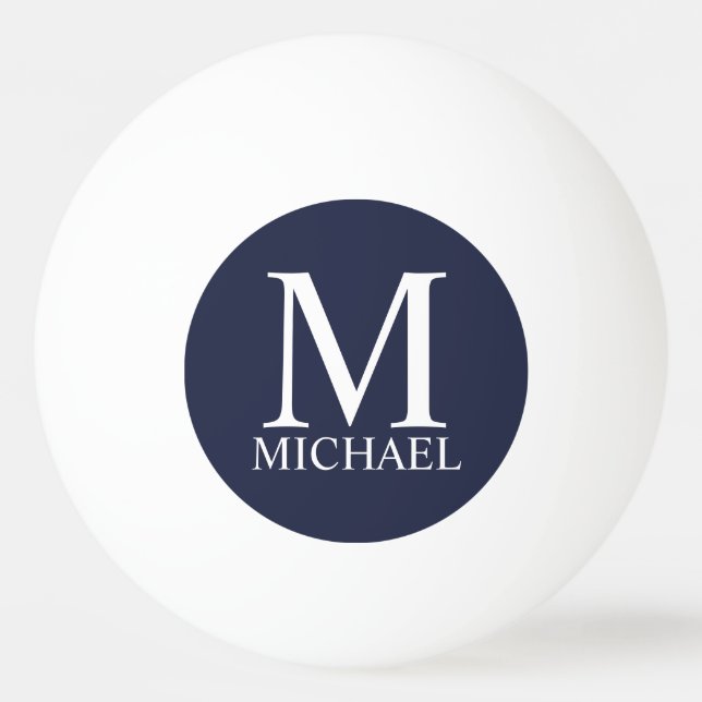 Balle De Ping Pong Monogramme et nom personnalisés bleu marine (Devant)