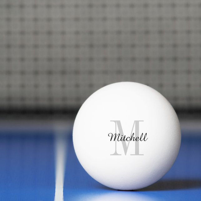 Balle De Ping Pong Monogramme gris et nom Personnalisé (Filet)