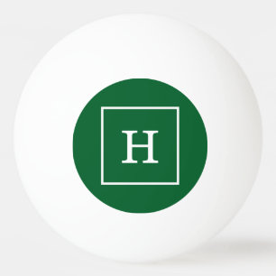 Balle De Ping Pong Monogramme initial encadré blanc vert de forêt