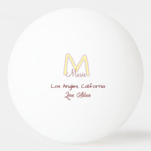 Balle De Ping Pong monogramme jaune rose nom amour ville marron tenda