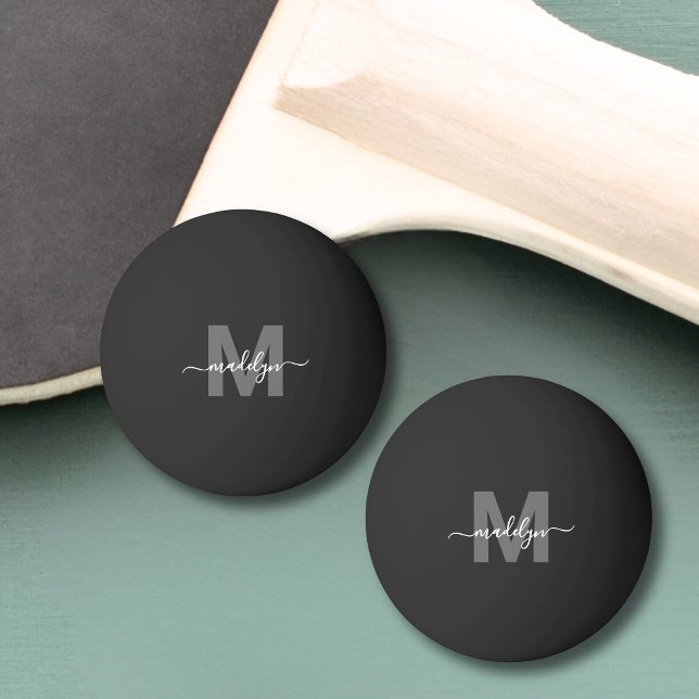 Balle De Ping Pong Monogramme noir blanc Nom initial (Black White Monogram Initial Name Ping Pong Ball)