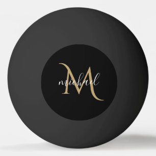 Balle De Ping Pong Monogramme noir et or Luxe Élégant