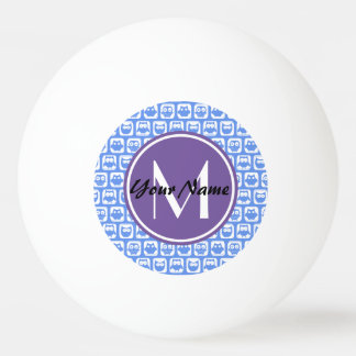 Balle De Ping Pong Monogramme personnalisé Chouettes bleues