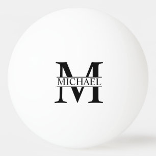 Balle De Ping Pong Monogramme personnalisé noir et blanc et épingle d
