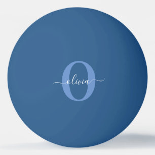 Balle De Ping Pong Monogramme personnalisé Nom du script Bleu Blanc