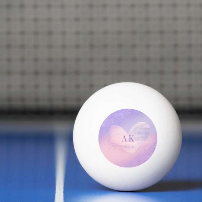 Balle De Ping Pong Monogramme Purple Pink Gradient Coeur (Filet)