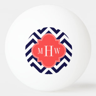 Balle De Ping Pong Monogramme rouge de corail d'atterrisseur Chevron