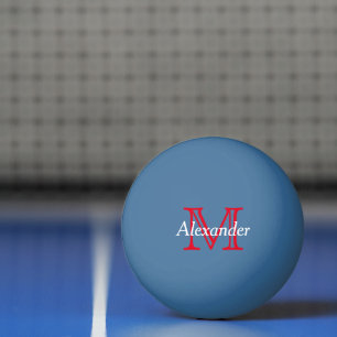 Balle De Ping Pong Monogramme rouge et blanc sur bleu