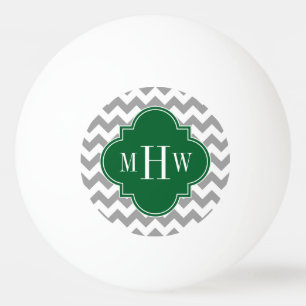Balle De Ping Pong Monogramme vert de Chevron Quatrefoil 3 de blanc