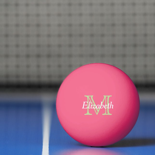 Balle De Ping Pong Monogramme vert et blanc de menthe sur rose (Filet)
