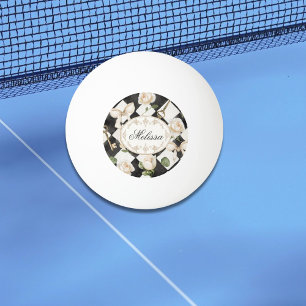 Balle De Ping Pong Monogramme Vintage Rose Fleurs Noir Blanc Diamant