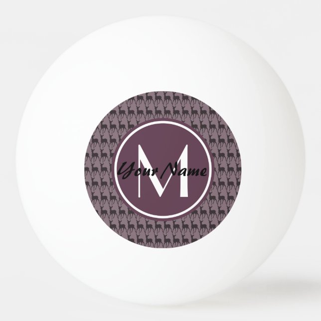 Balle De Ping Pong Monogramme Violet Cerf Personnalisé | N2 (Devant)
