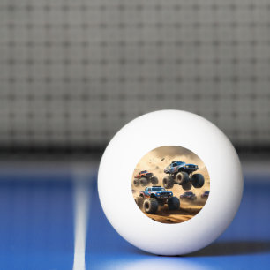 Balle De Ping Pong Monster Trucks Courant Dans Le Désert,