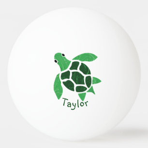 Balle De Ping Pong Mosaïque Jade Green Sea Turtle avec nom